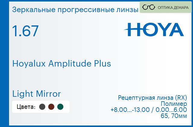 img_945289 Зеркальная прогрессивная линза для очков Hoya Hoyalux Amplitude Plus 1.67 Light Mirror, Sph 8.00 — -13.00, Cyl 0.00 — 6.00 — изображение 1