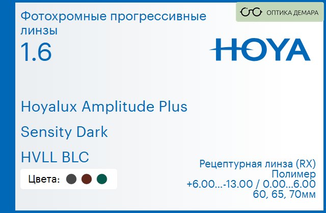 img_945321 Фотохромная прогрессивная линза для очков Hoya Hoyalux Amplitude Plus 1.6 Sensity Dark HVLL BLC, Sph 6.00 — -13.00, Cyl 0.00 — 6.00 — изображение 1