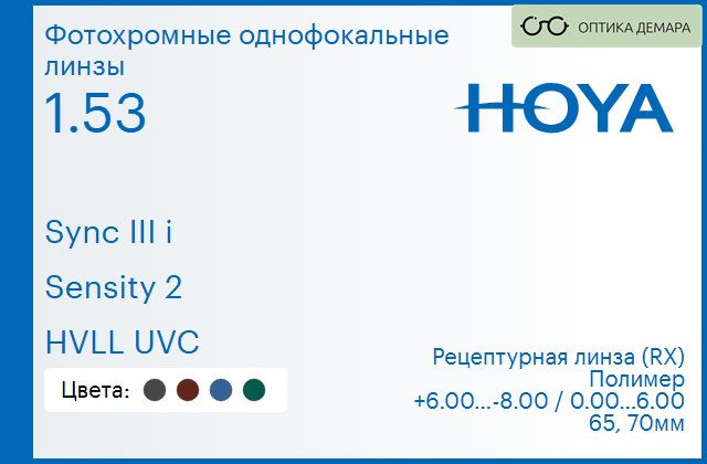 img_945789 Фотохромная линза для очков с поддержкой аккомодации Hoya Sync III i 1.53 Sensity 2 HVLL UVC, рецептурная, Sph 6.00 — -8.00, Cyl 0.00 — 6.00 — изображение 1