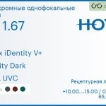 Фотохромная линза для очков Hoya Nulux iDentity V+ 1.67 AS Sensity Dark HVLL UVC, рецептурная, Sph 10.00 — -15.00, Cyl 0.00 — 6.00