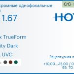 Фотохромная линза для очков Hoya Nulux TrueForm 1.67 AS Sensity Dark HVLL UVC, рецептурная, Sph 10.00 — -15.00, Cyl 0.00 — 4.00