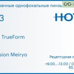 Линза для очков Hoya Hilux TrueForm 1.53 Hi-Vision Meiryo, рецептурная, Sph 9.00 — -13.00, Cyl 0.00 — 4.00