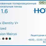 Тонированная поляризационная линза для очков Hoya Nulux iDentity V+ 1.6 AS Polarized Hi-Vision Meiryo, рецептурная, Sph 8.00 — -12.00, Cyl 0.00 — 6.00