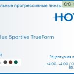 Зеркальная прогрессивная линза для очков Hoya Hoyalux Sportive TrueForm 1.6 Mirror, Sph 4.00 — -4.00, Cyl 0.00 — 4.00