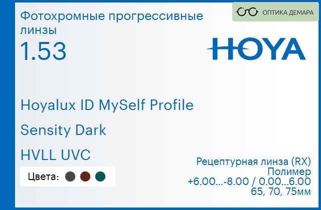 img_951421 Фотохромная прогрессивная линза для очков Hoya Hoyalux ID MySelf Profile 1.53 Sensity Dark HVLL UVC, Sph 6.00 — -8.00, Cyl 0.00 — 6.00 — изображение 1